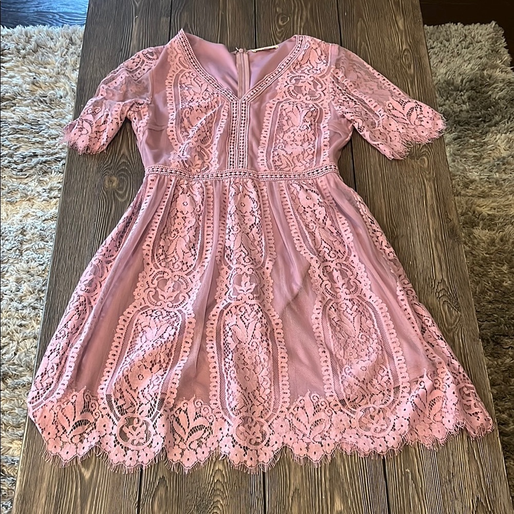 Light Purple Flutter Sleeve V-Neck A-Line Dress
